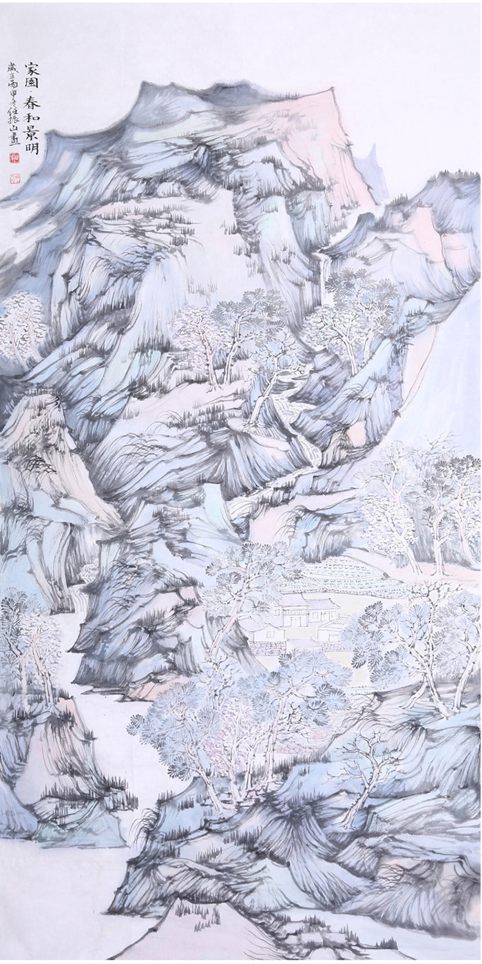 任振山国画作品：家园 春和景明（67*136cm）