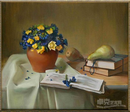 481369 油彩 村上寿子 作 「月見草」（F10）画家・静物画